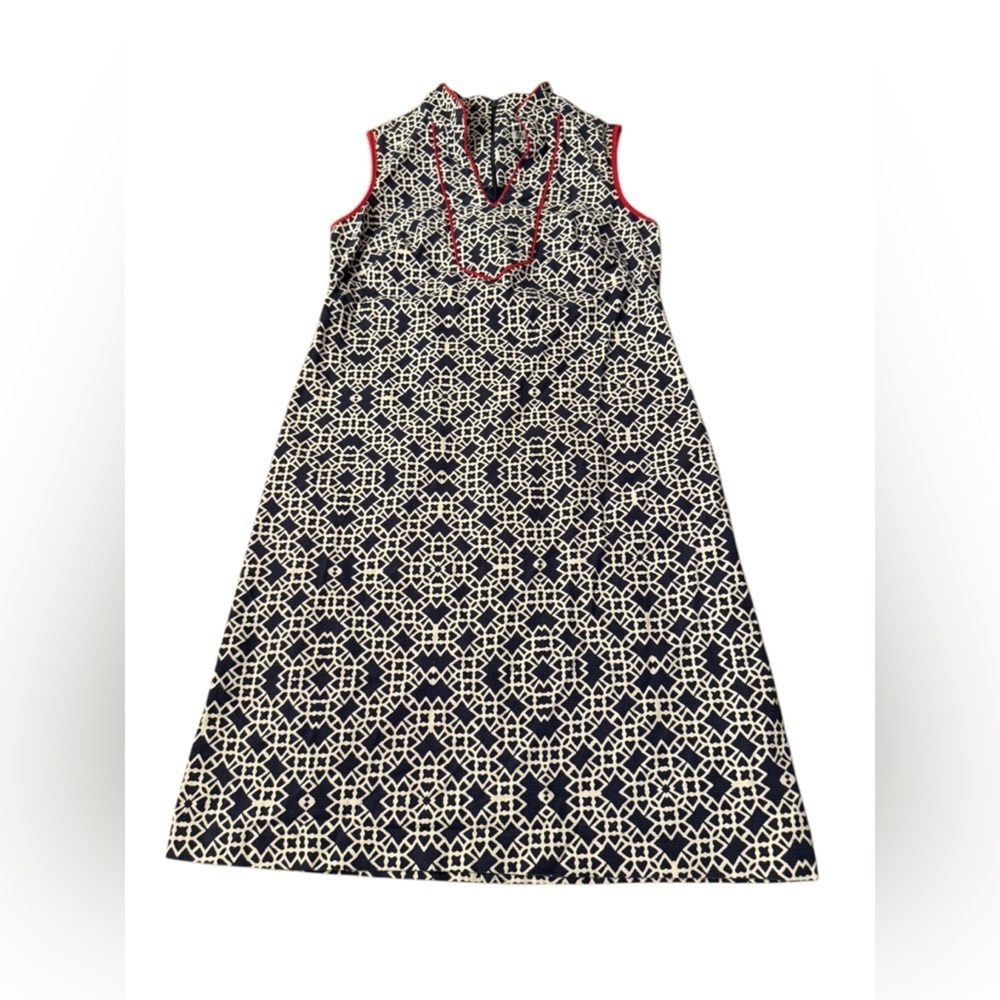 Eliza J Dress Womens Geometric Mandarin Collar Sleeveless Zip Blue Red Size 2